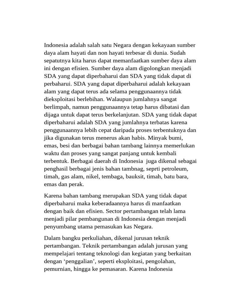 Indonesia Adalah Salah Satu Negara Dengan Kekayaan Sumber Daya Alam