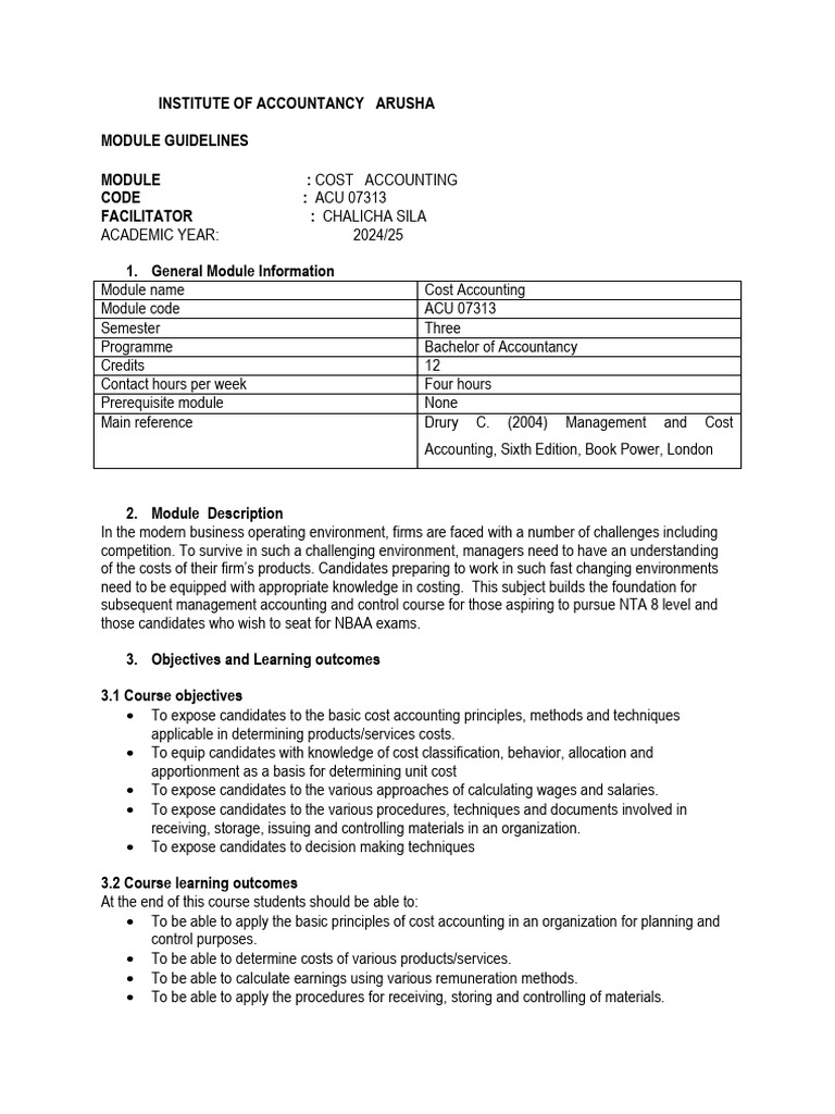 Cost Accounting Module Guidelines | PDF | Cost Accounting | Economies