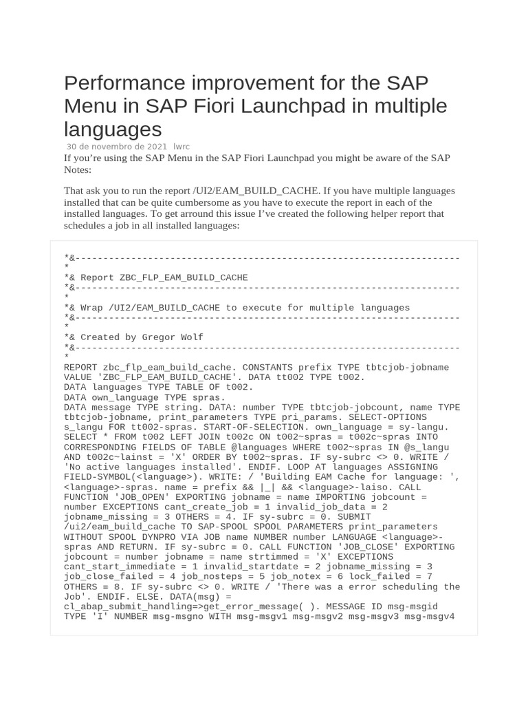 SAP Fiori Launchpad Performance Report | PDF | Software Engineering ...