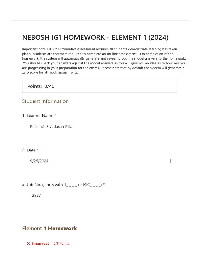 NEBOSH IG1 Element 1 Homework Guide | PDF | Employment | Occupational ...