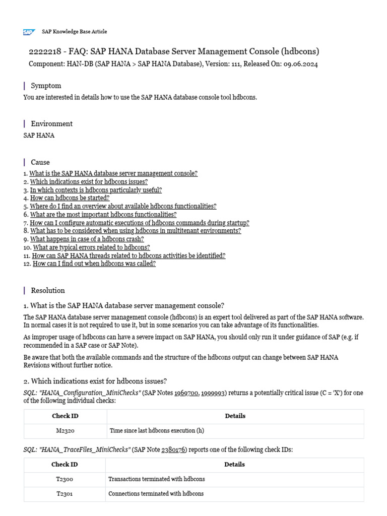 Using hdbcons in SAP HANA Management | PDF | Command Line Interface ...