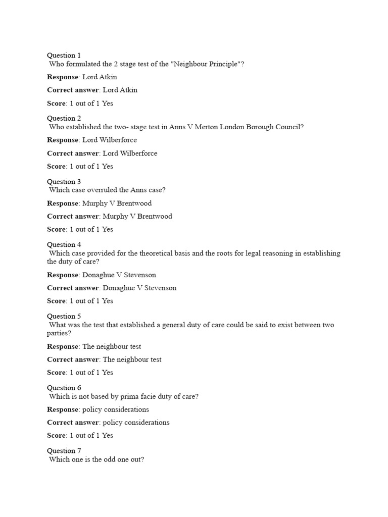 Tort Law Practice Questions Pdf Private Law Justice