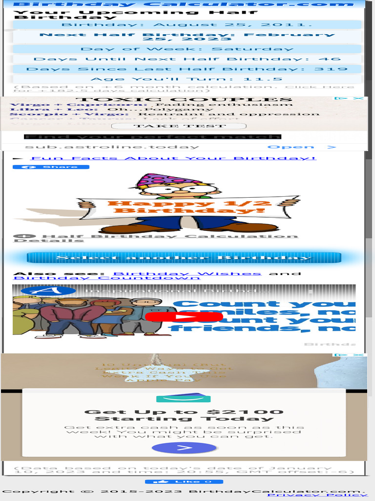 Half Birthday Calculator - Find Out When Your Half Birthday Is | PDF | Law