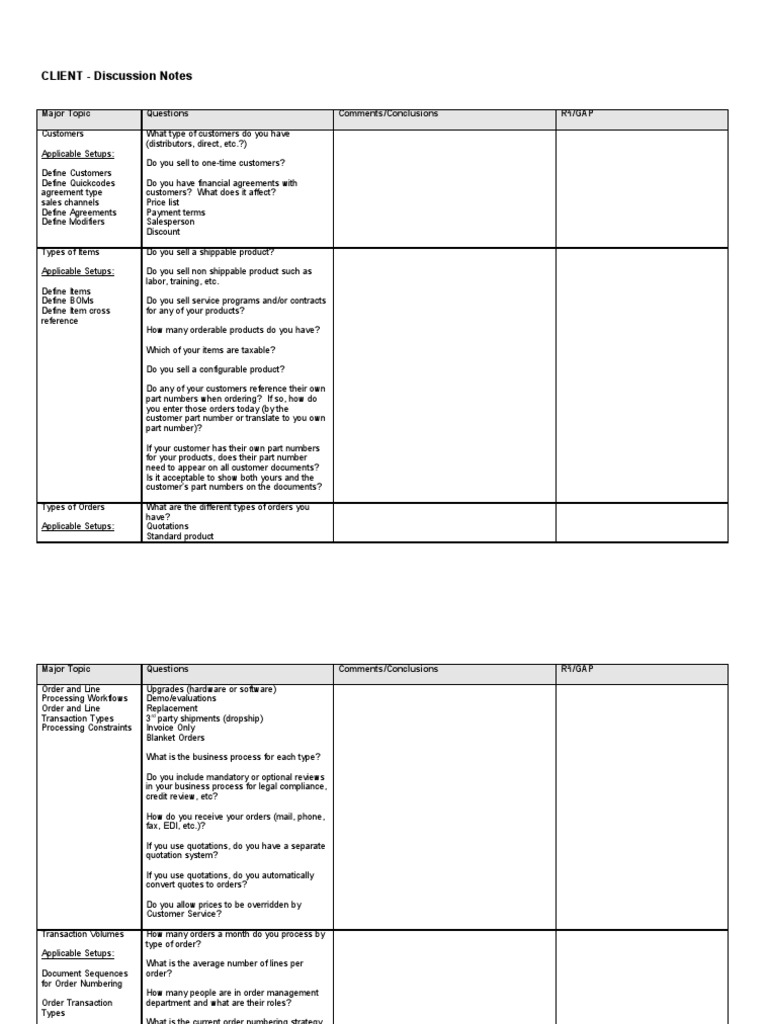 CLIENT - Discussion Notes: Major Topic Questions Comments/Conclusions R ...