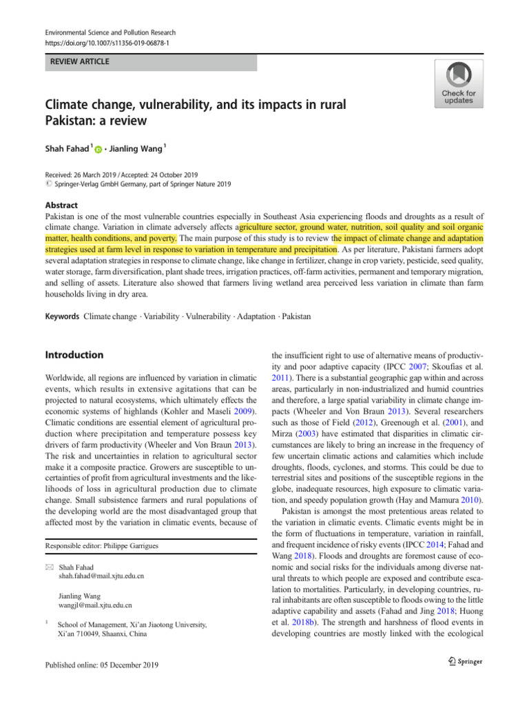 Climate Change, Vulnerability, and Its Impacts in Rural | PDF ...