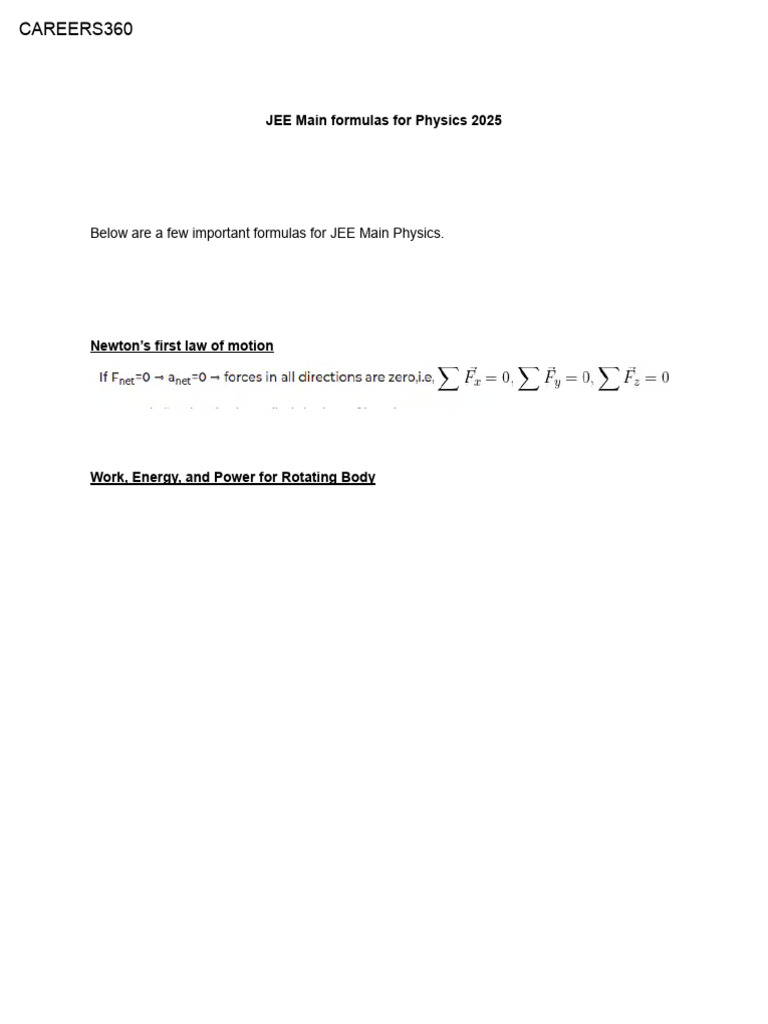 JEE Main Physics Formulas 2025 | PDF | Technology & Engineering