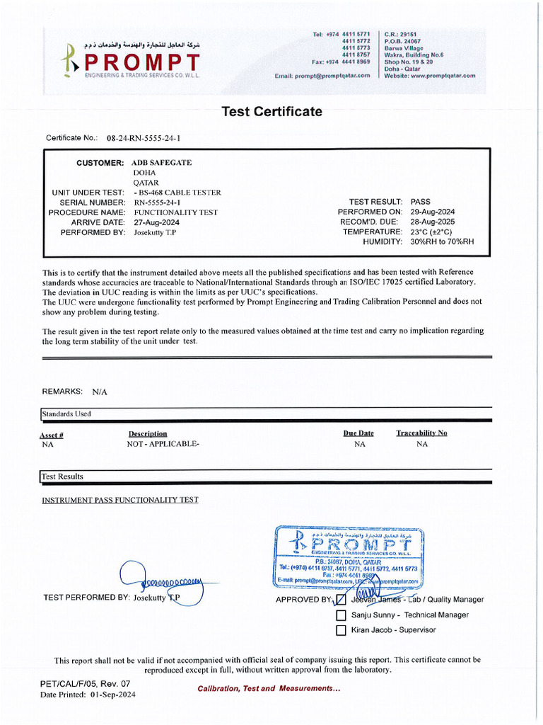 Network Cable Test Certificate | PDF