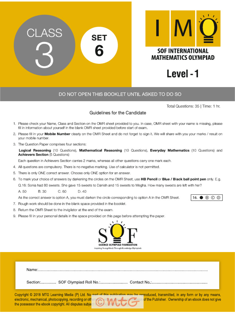 Maths OSDS Level 1 Set 6 | PDF