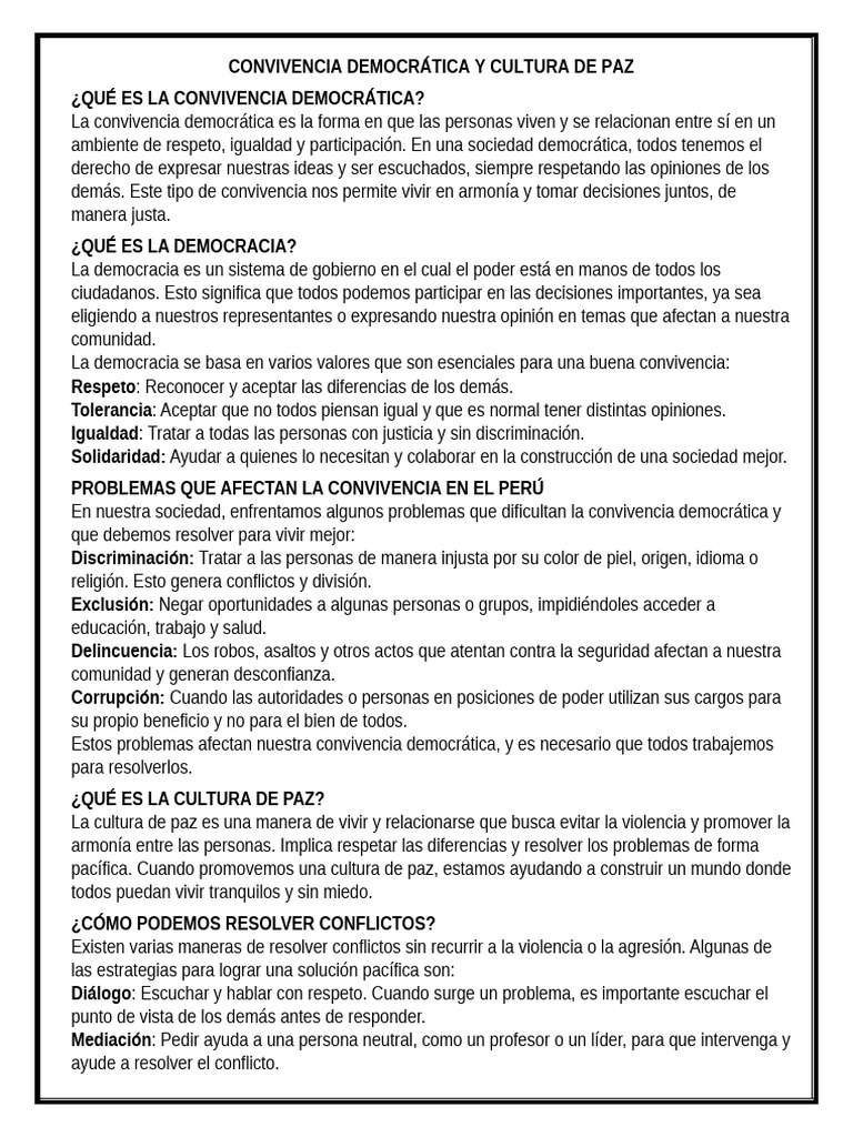 Convivencia Democrática y Cultura de Paz Ii | PDF | Democracia ...