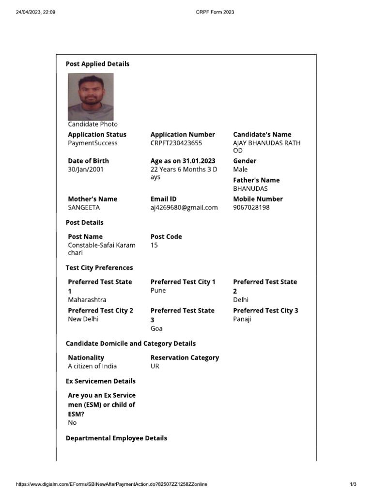 CRPF Form | PDF