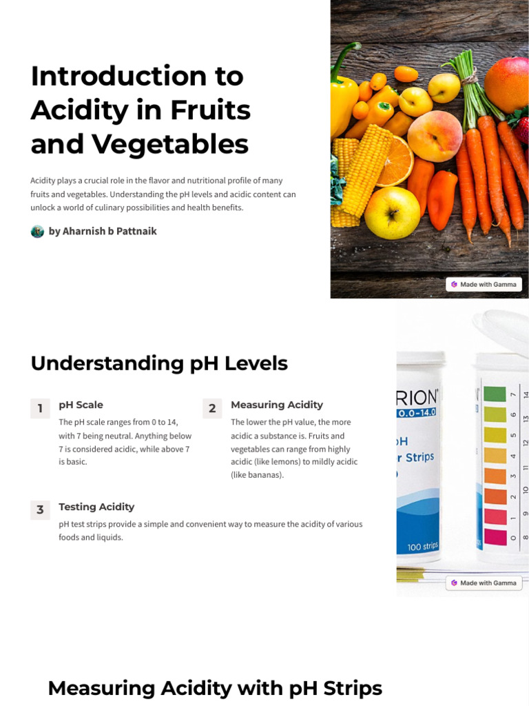 Introduction To Acidity in Fruits and Vegetables PDF Foods Acid