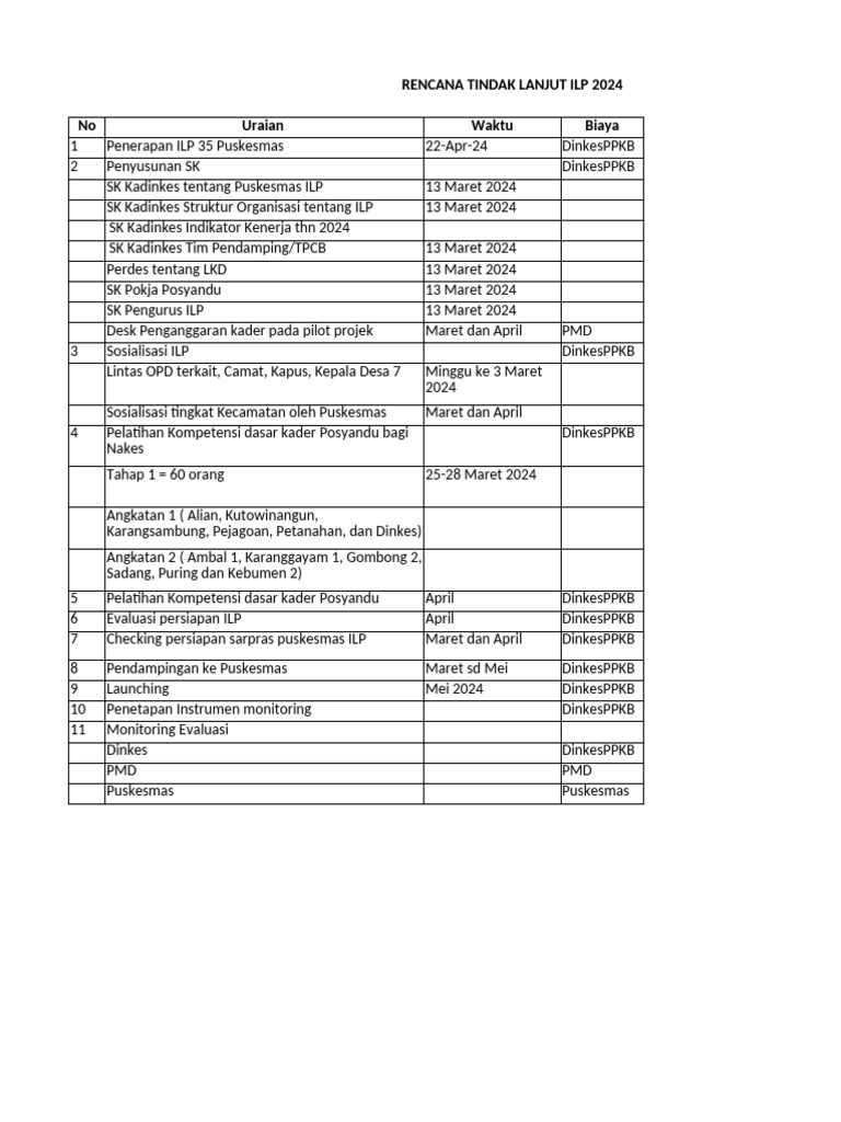 Rencana Tindak Lanjut ILP 2024 Puskesmas | PDF