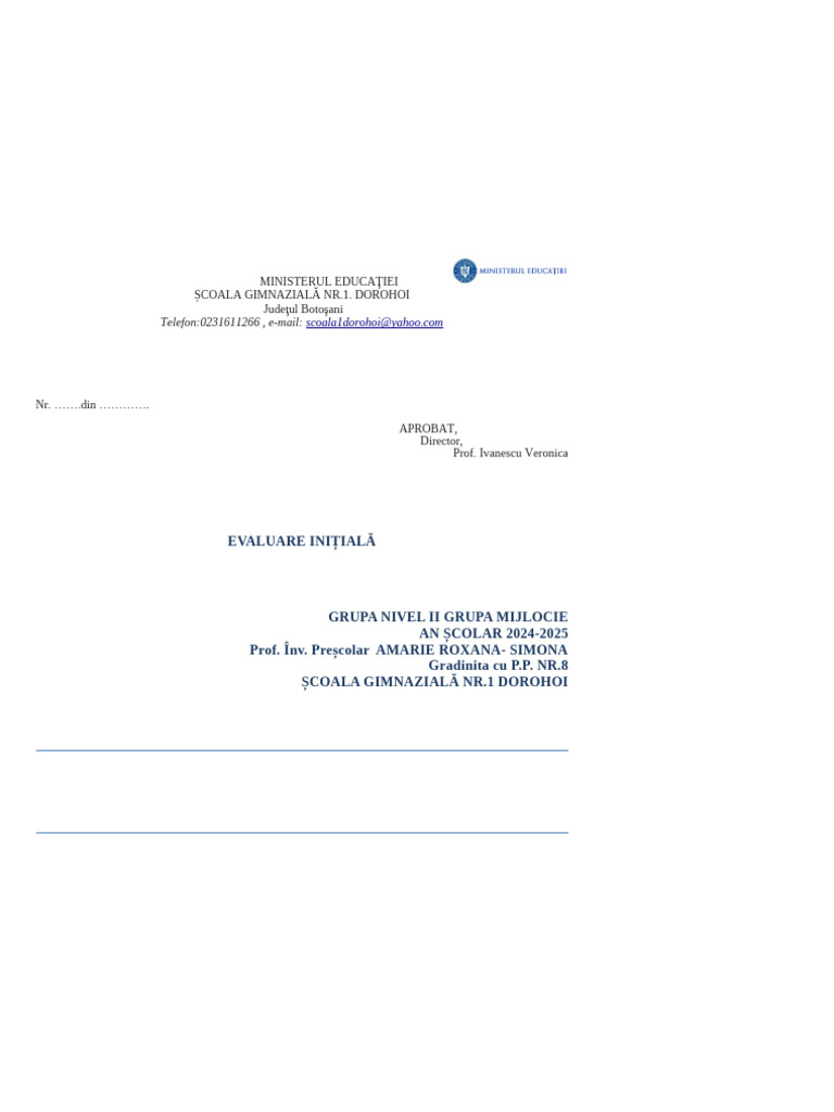 Evaluare Initiala 2024-2024 | PDF