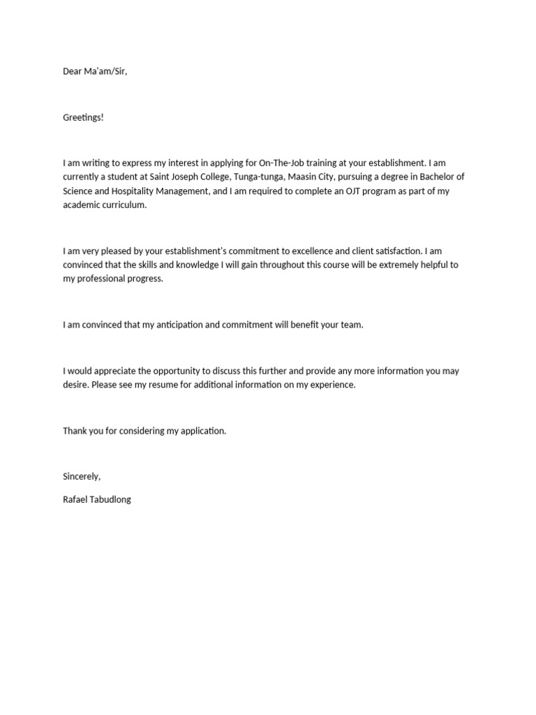 Rafael Application Letter | PDF