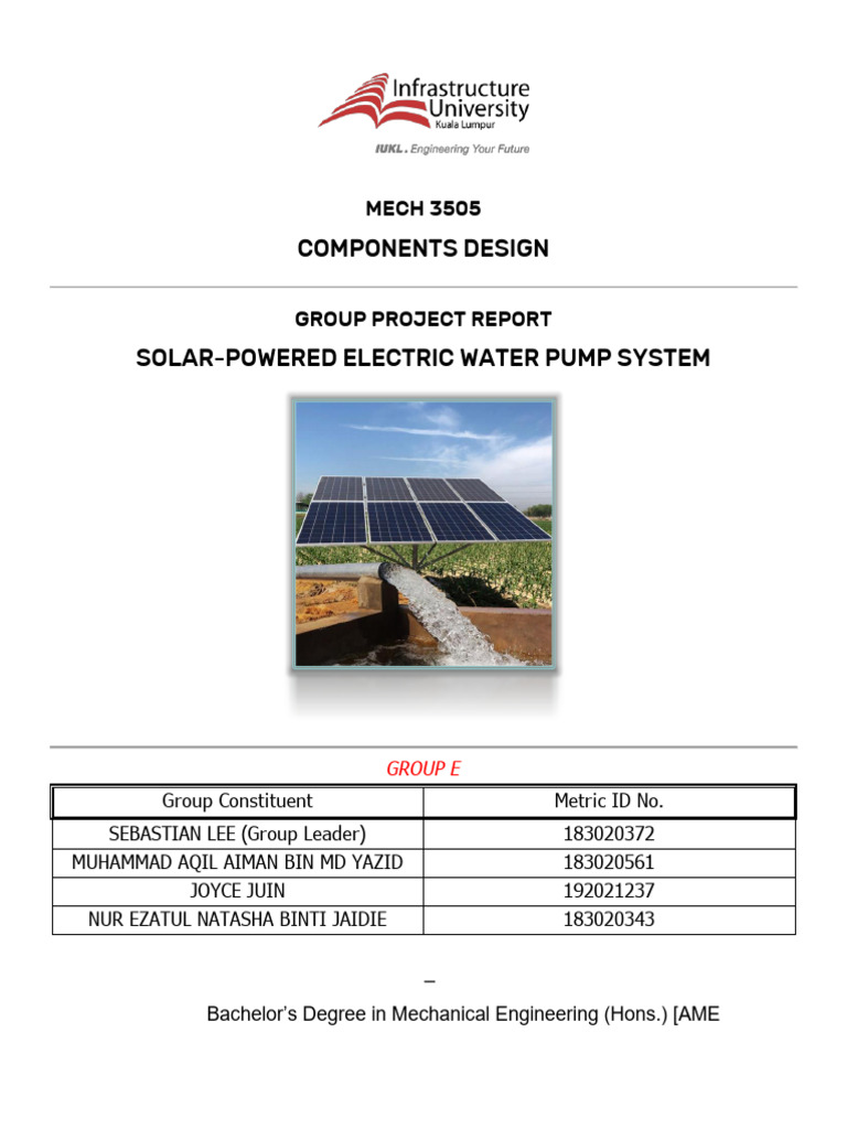 Solar-Powered Water Pump Design Report | PDF | Solar Power | Solar Panel