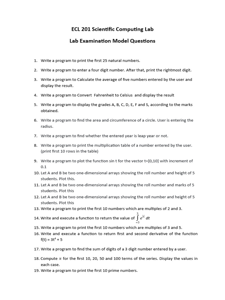 ECL 201 Lab Exam Model Questions | PDF | Eigenvalues And Eigenvectors ...