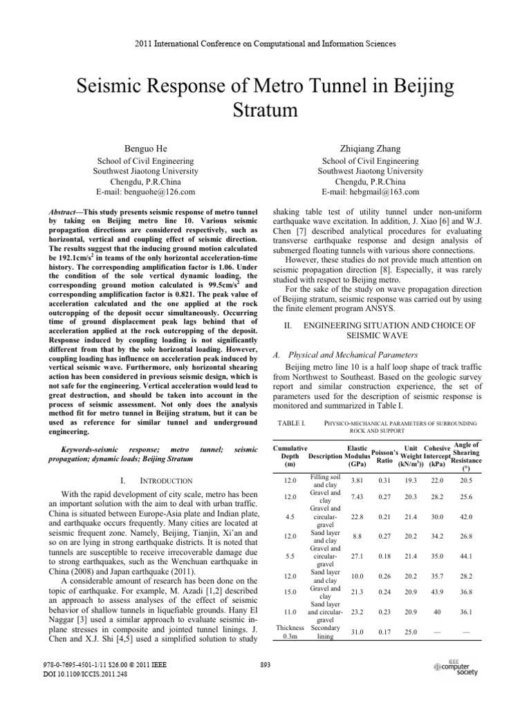Seismic Analysis of Beijing Metro Tunnel | PDF | Seismology | Earthquakes
