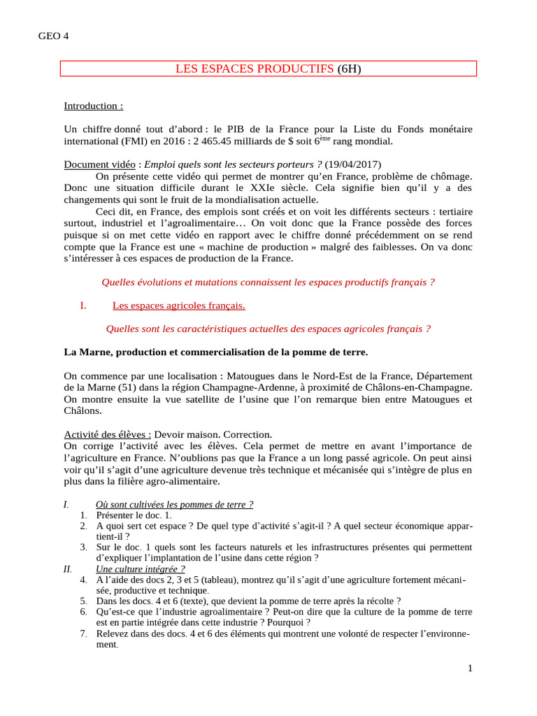 Espaces Productifs en France : Agriculture et Industrie | PDF ...