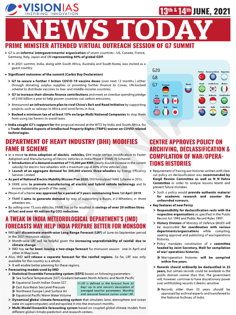 VisionIAS Daily Current Affairs 13 and 14 June 2021 | PDF