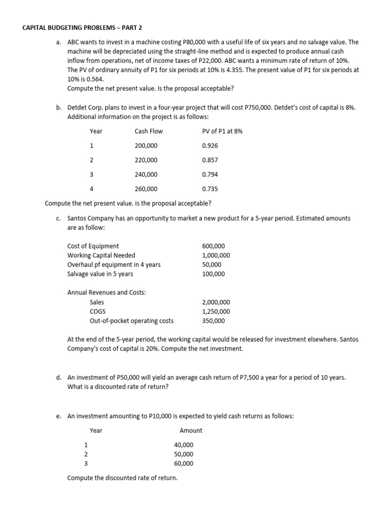 Capital Budgeting NPV Calculations | PDF | Net Present Value | Present ...