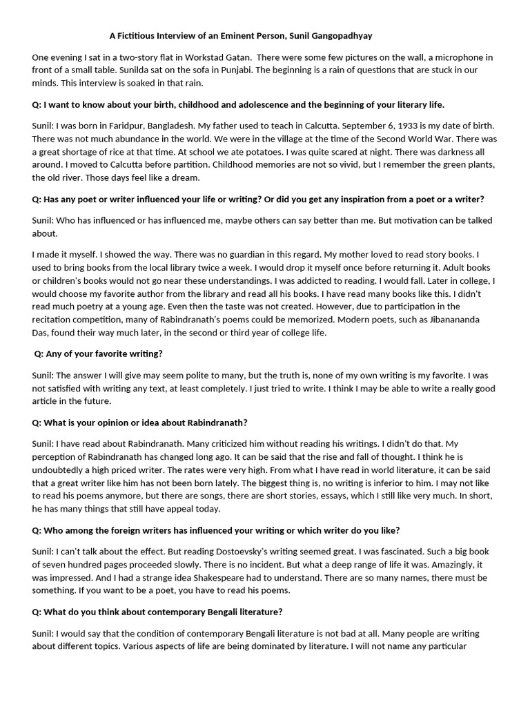A Fictitious Interview of An Eminent Person | PDF | Rabindranath Tagore