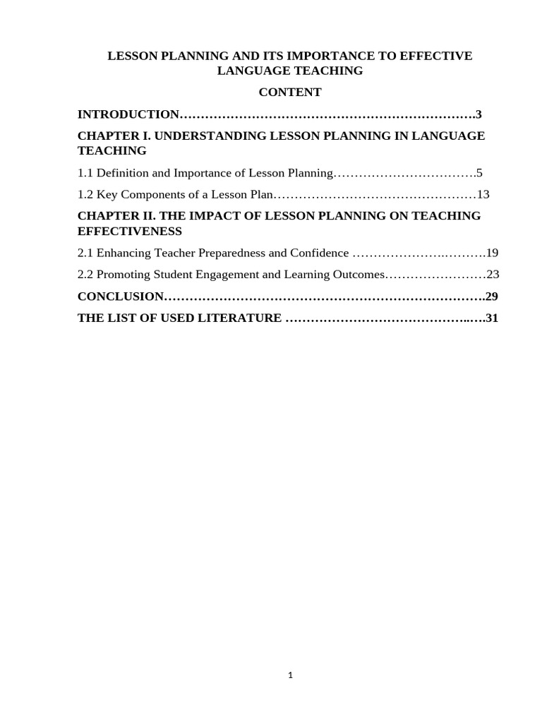 Importance of Lesson Planning in Language Teaching | PDF | Lesson Plan ...