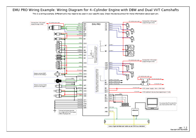 EMU PRO Wiring Diagram for 4-Cylinders | PDF | Throttle | Electrical