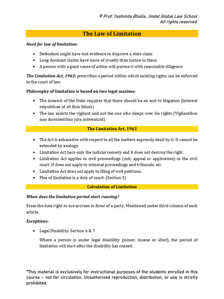 Handout 12 - Law of Limitation | PDF | Lawsuit | Tort