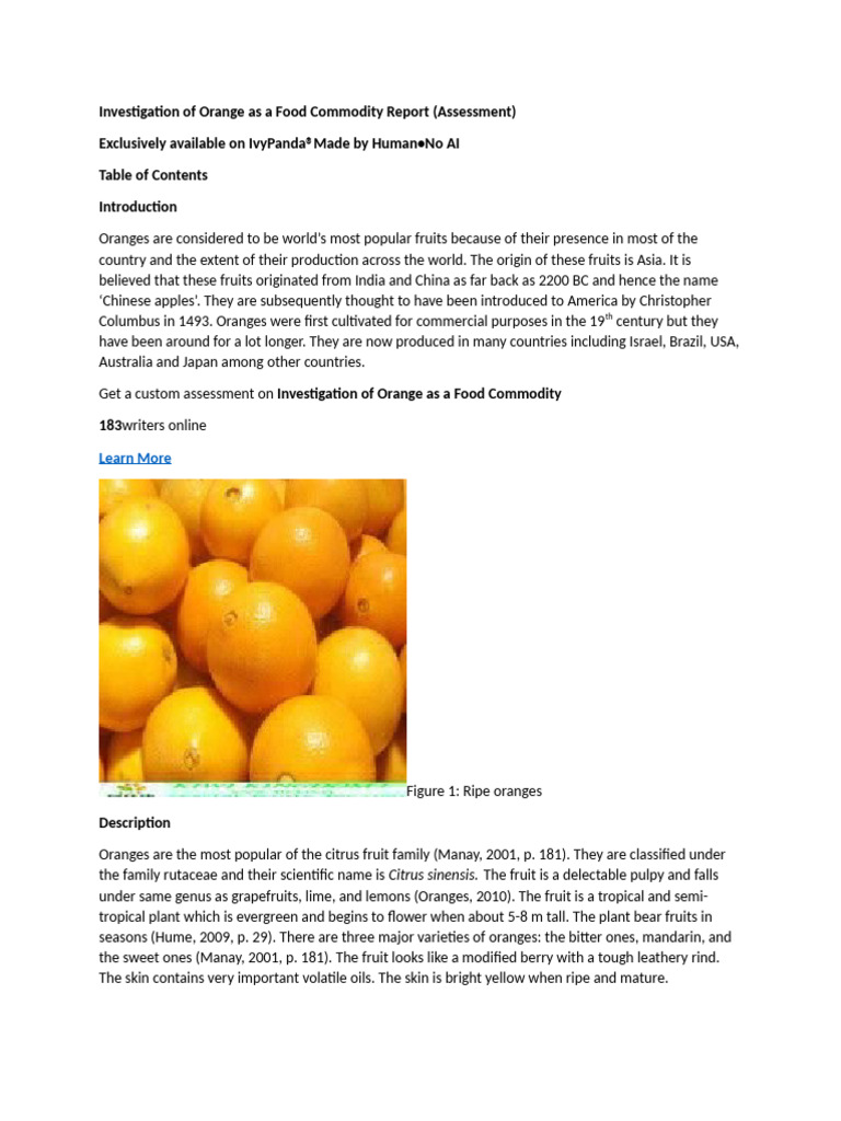 Investigation of Orange As A Food Commodity Report | PDF | Orange ...