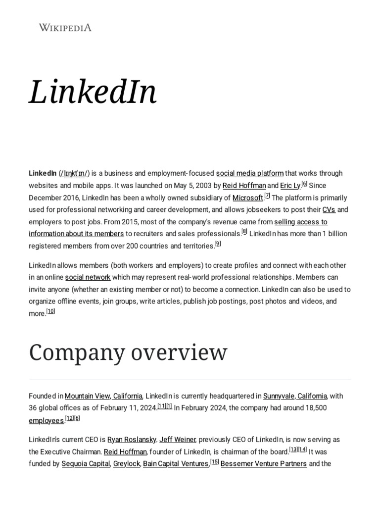 LinkedIn - Wikipedia | PDF | Linked In