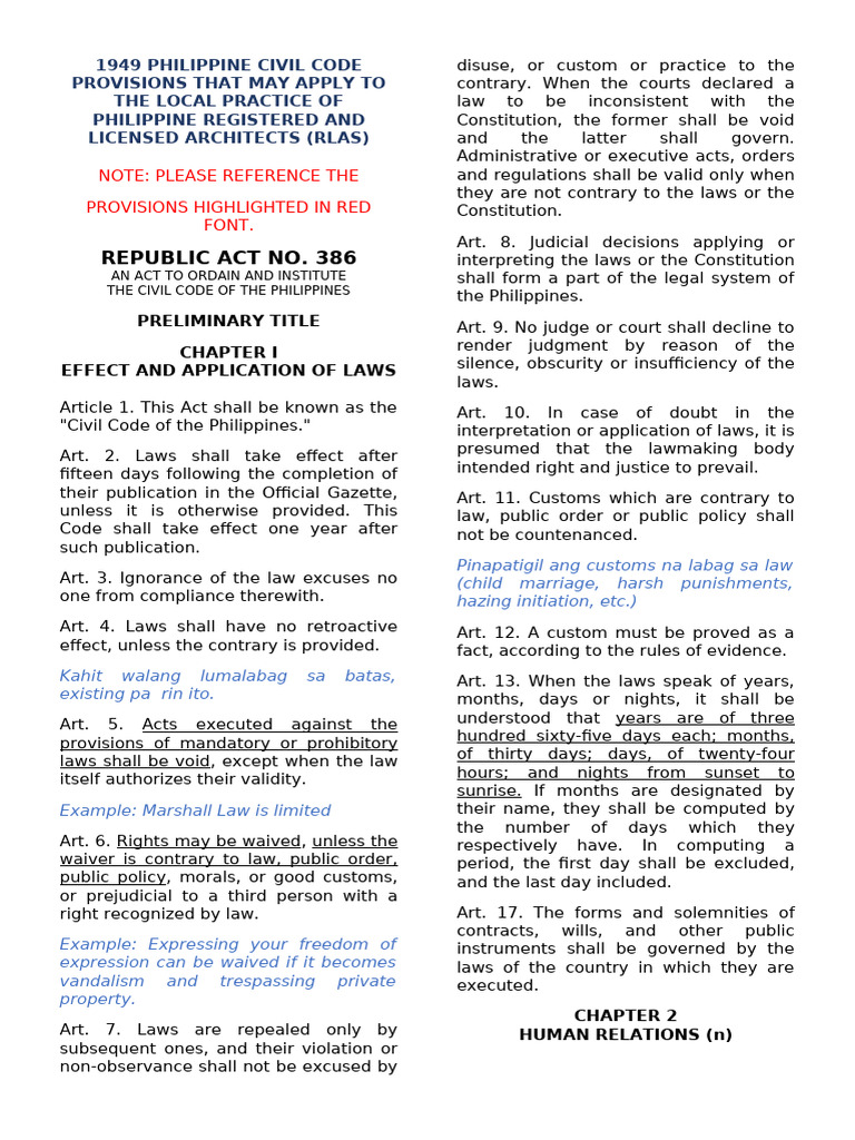 Philippine Civil Code Overview | PDF | Concurrent Estate | Indemnity