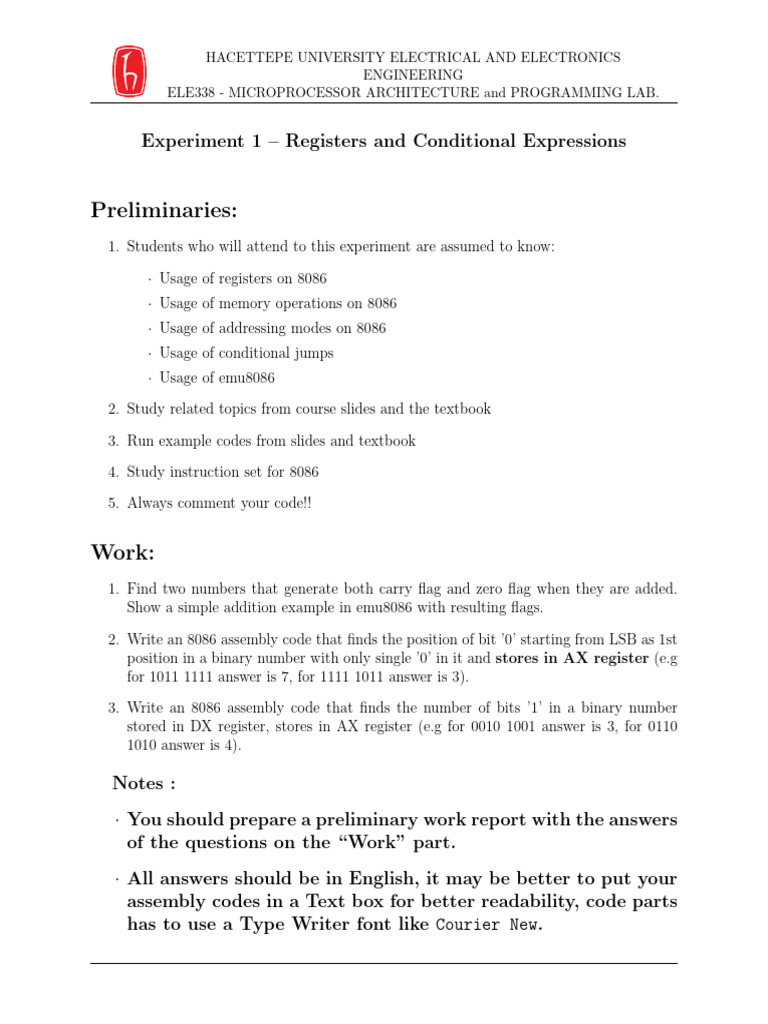 ELE338 - Preliminary Work 1 | PDF | Computers