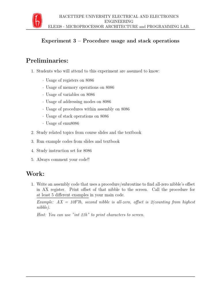 ELE338 - Preliminary Work 3 | PDF | Assembly Language | Bios