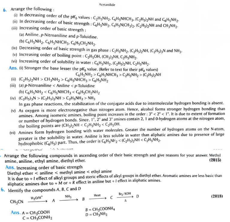 Some Imp Ques of Amines | PDF | Amine | Acid Dissociation Constant