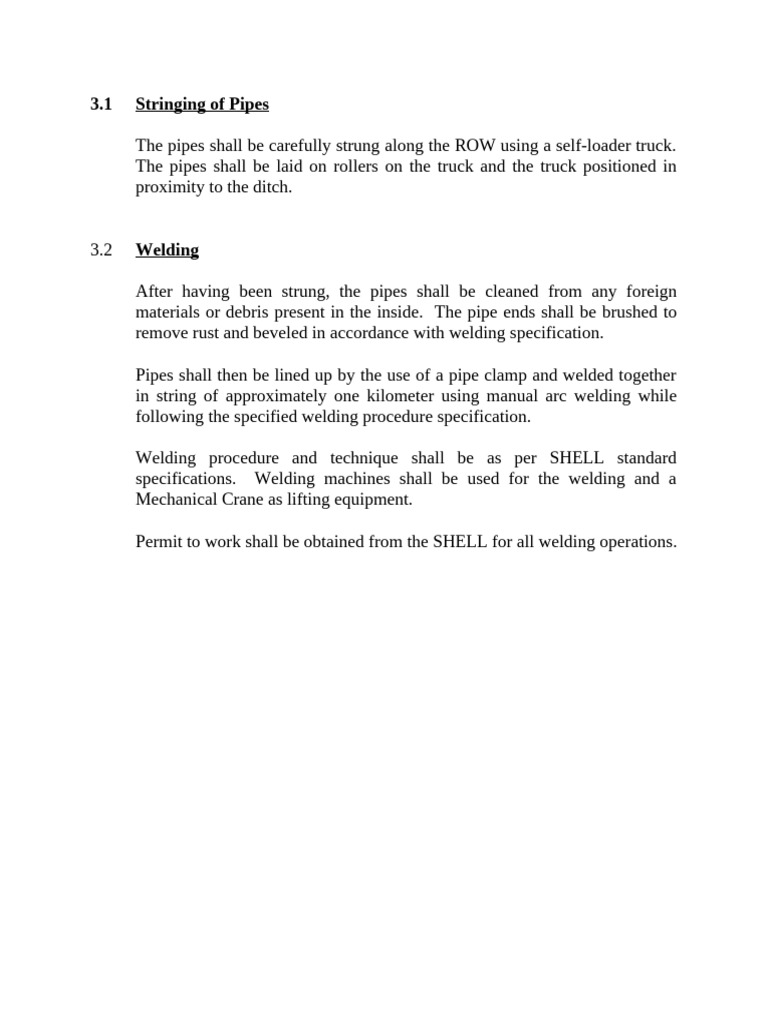 Pipe Stringing and Welding Procedures | PDF | Home & Garden | Computers