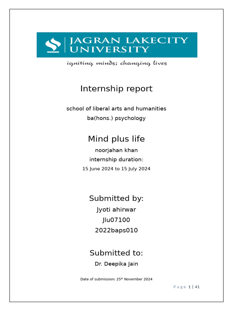 Internship Report | PDF | Rational Emotive Behavior Therapy | Psychotherapy