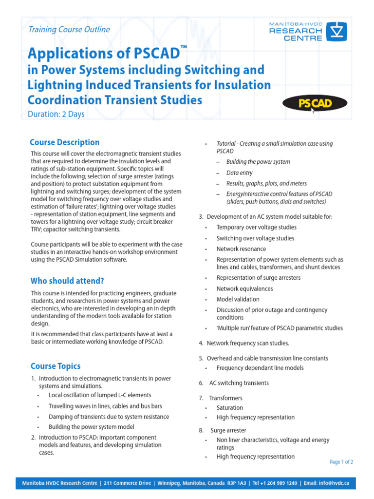 PSCAD Power Systems Training Course | PDF | Electrical Substation ...