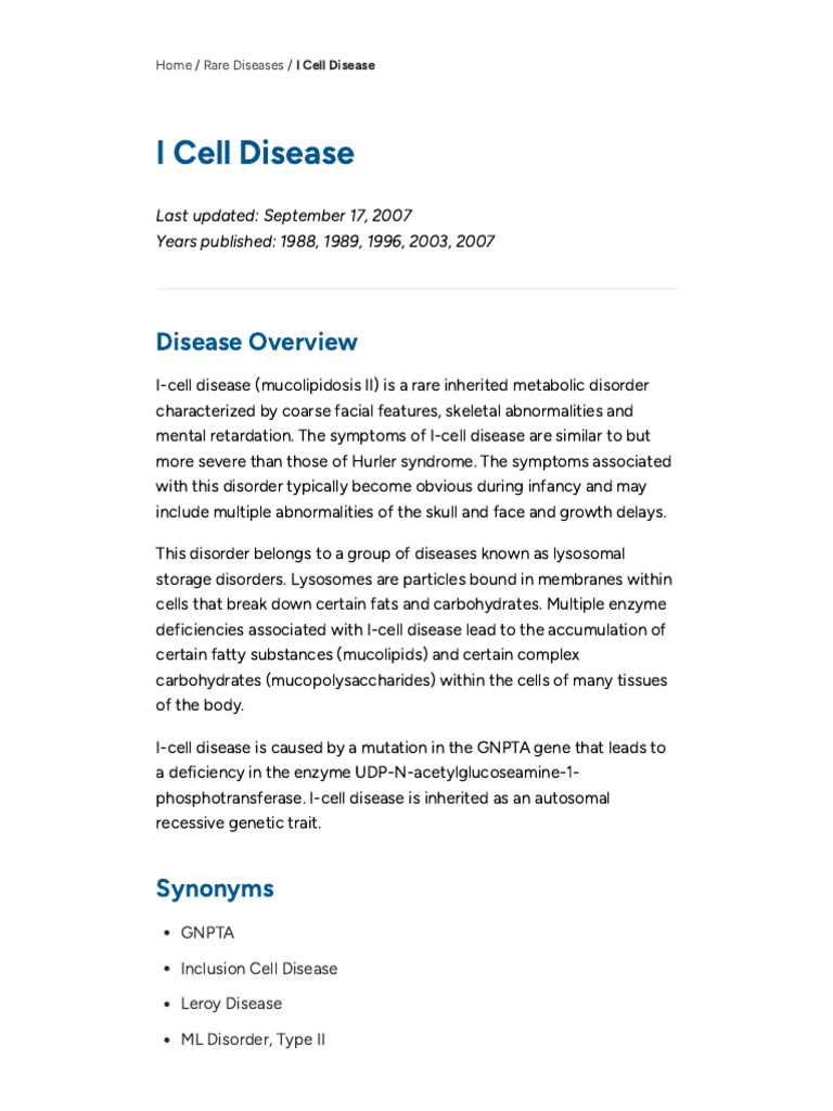 I Cell Disease - Symptoms, Causes, Treatment - NORD | PDF | Diseases ...