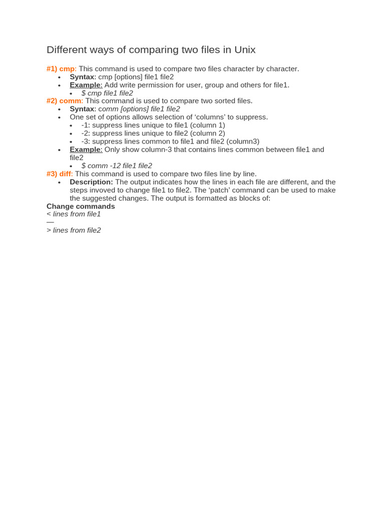 Different Ways of Comparing Two Files in Unix: Syntax Example | PDF ...