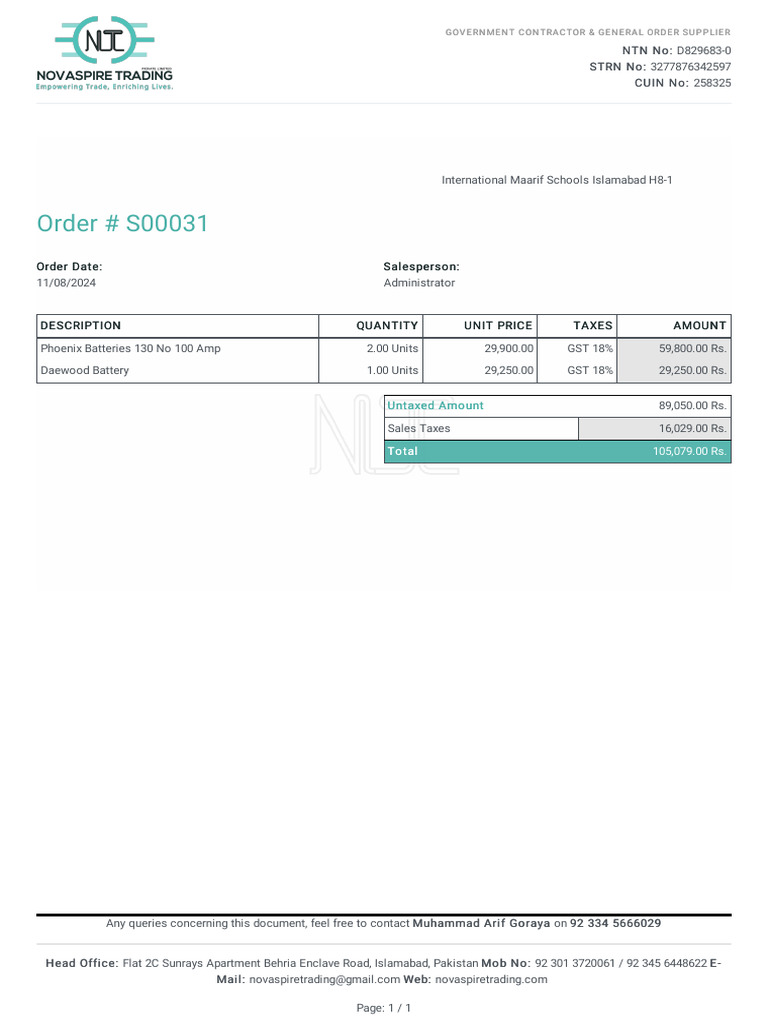 Order - S00031 | PDF
