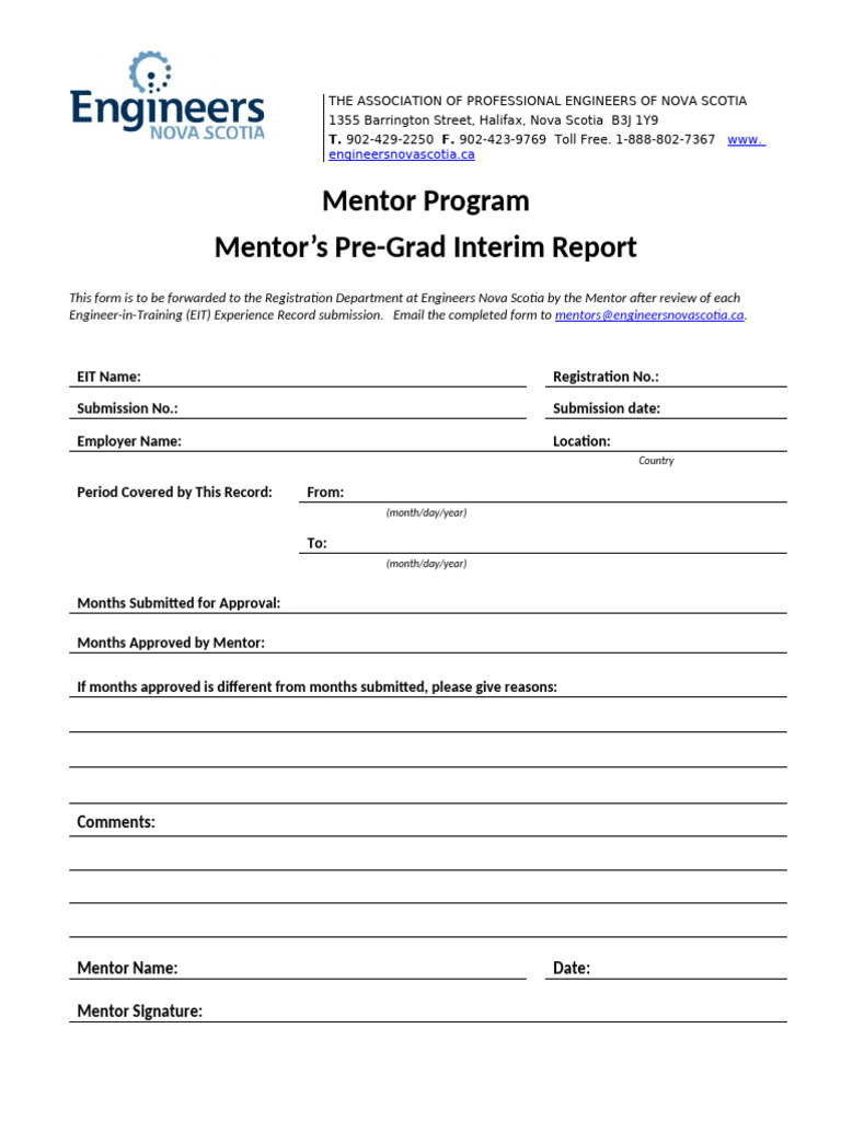 EIT Mentor Pre-Grad Report Form | PDF | Technology & Engineering