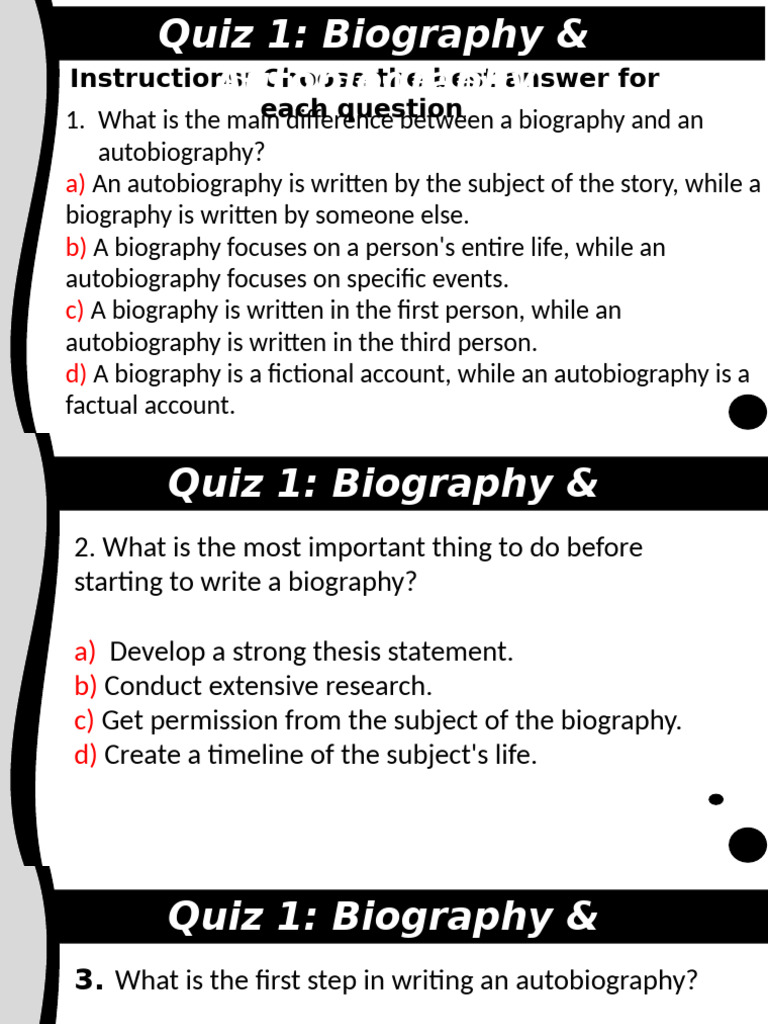 CNF Quiz Bio and Auto | PDF | Biography | Proofreading