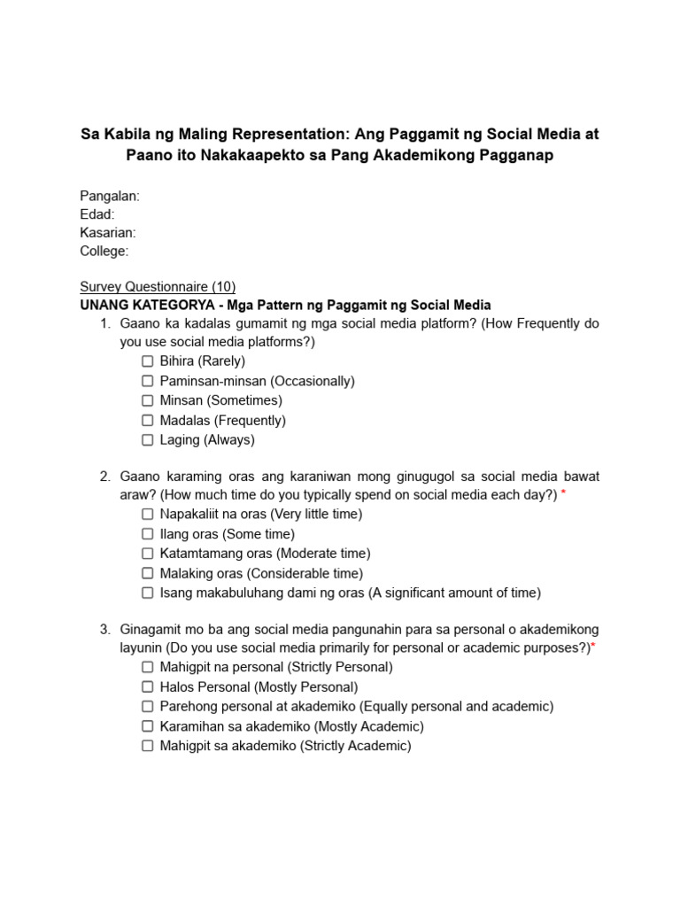Sample Questionanires | PDF