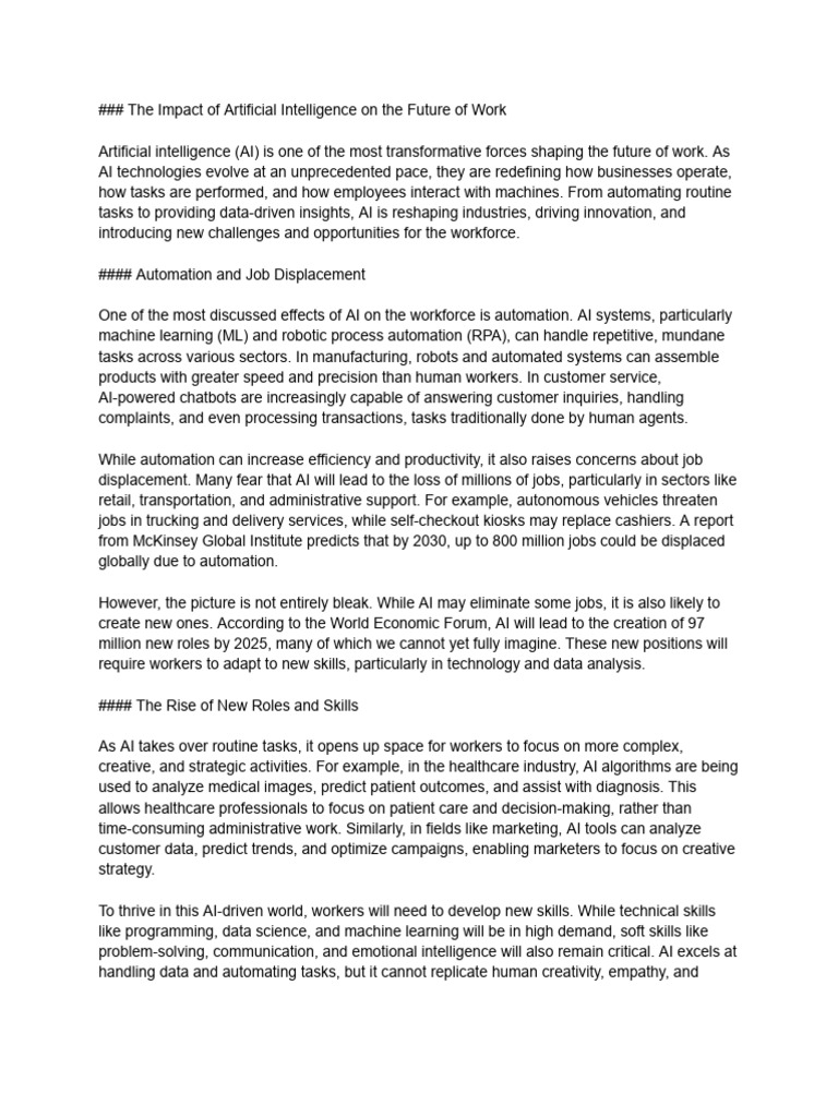 The Impact Of Artificial Intelligence On The Future Of Work Pdf