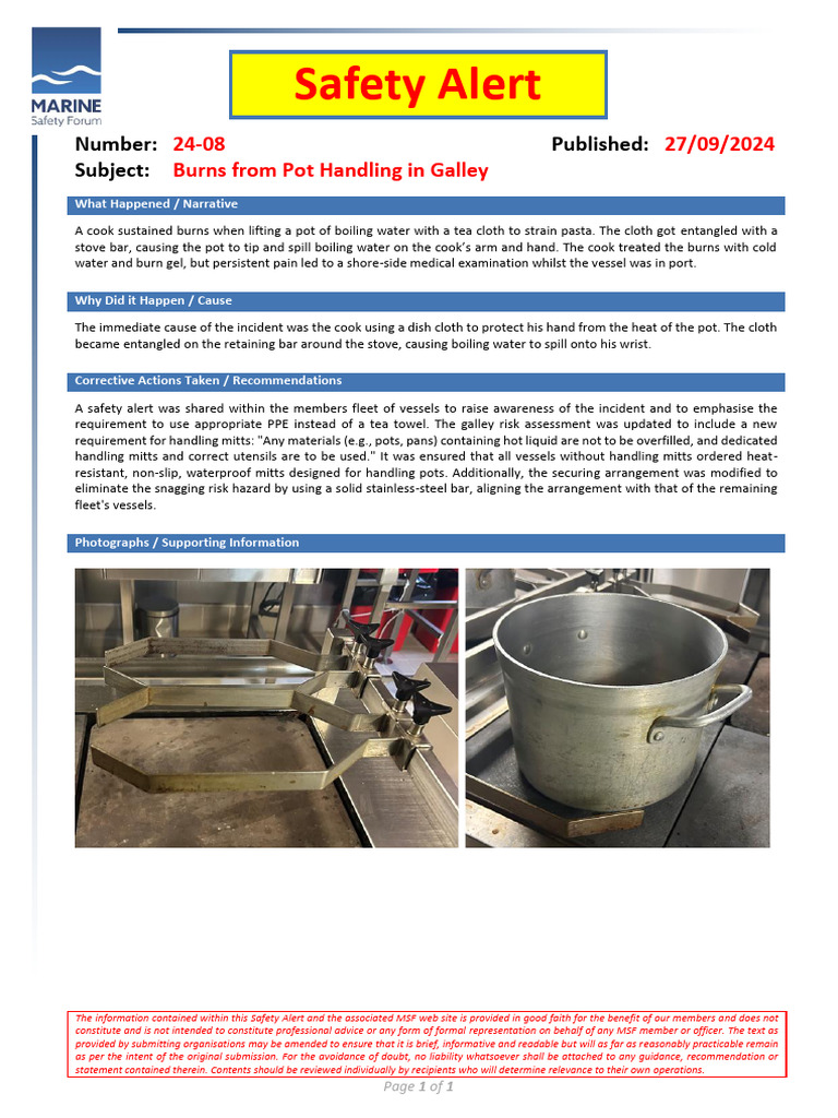 Galley Pot Handling Safety Alert | PDF