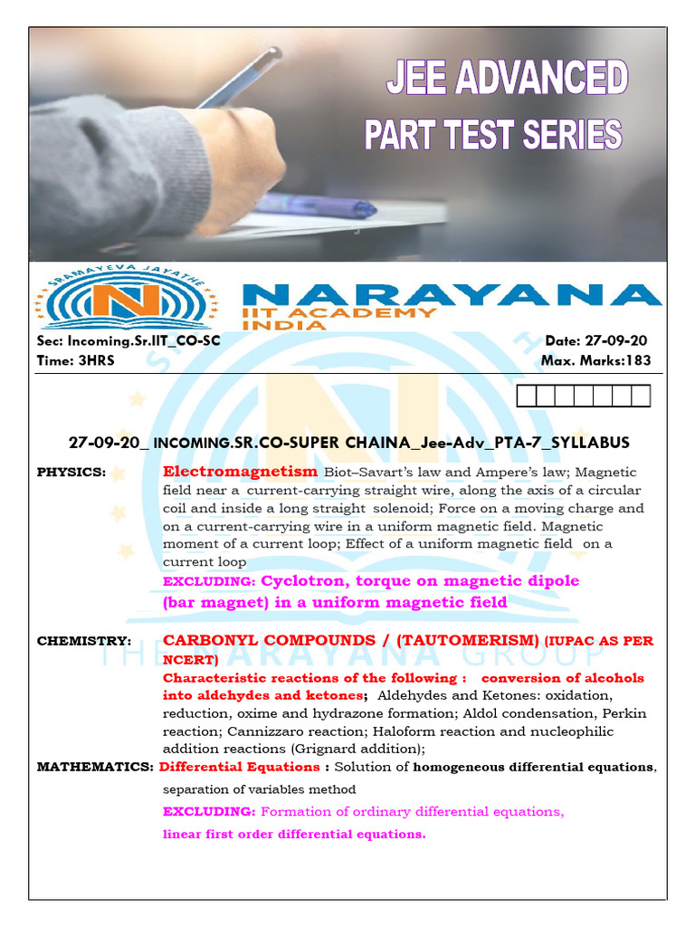 JEE Advanced Physics, Chemistry, Math Syllabus | PDF | Magnetic Field ...