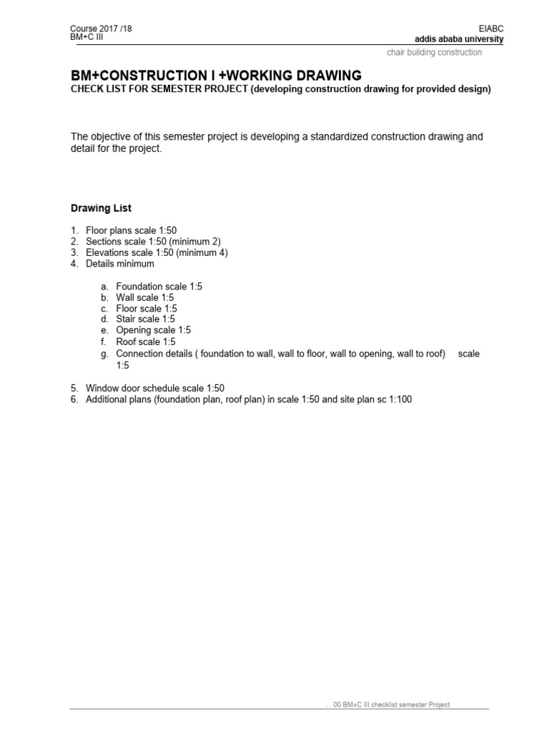 BM+C III Drawing Checklist | PDF | Wall | Roof