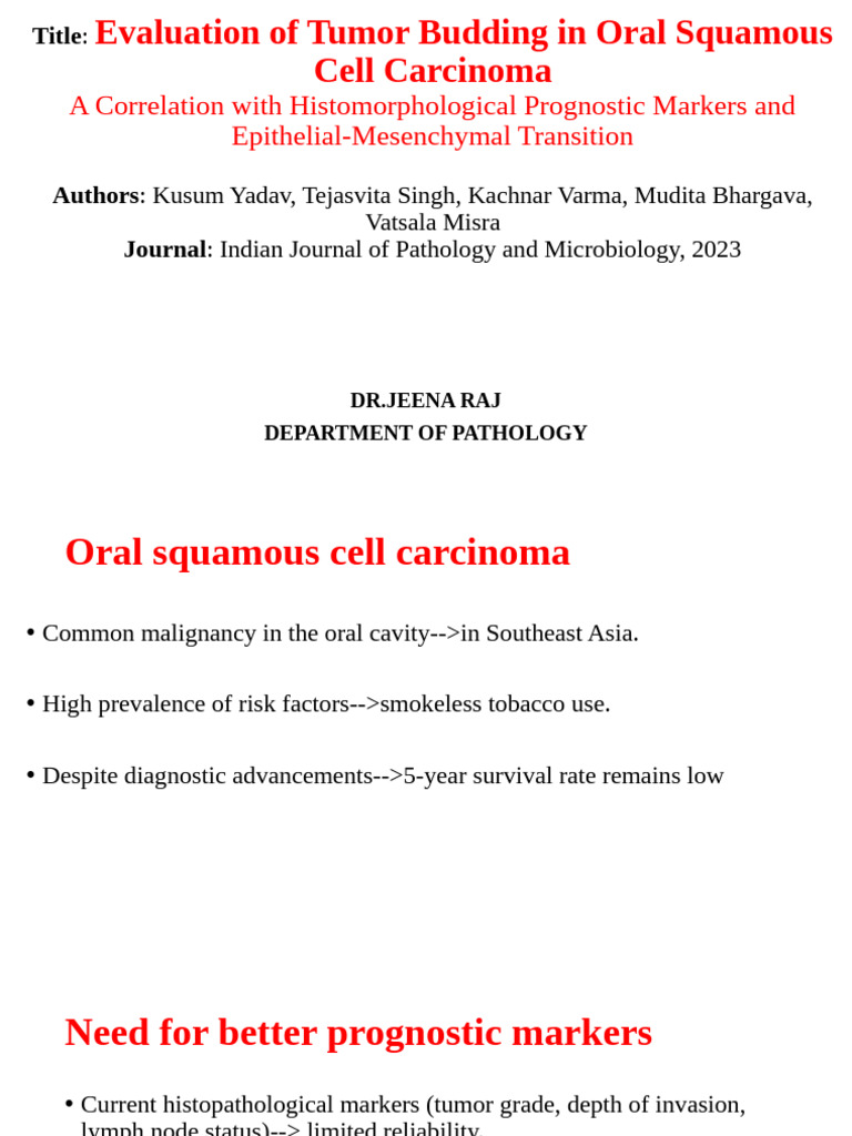 Tumor Budding in Oral Cancer Prognosis | PDF | Pathology | Anatomy