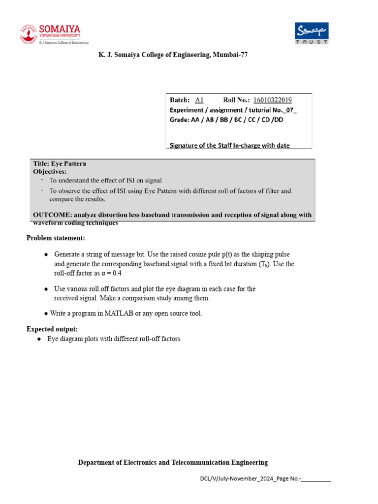 Dcom Exp7 Eye Pattern | PDF | Modulation | Data Transmission