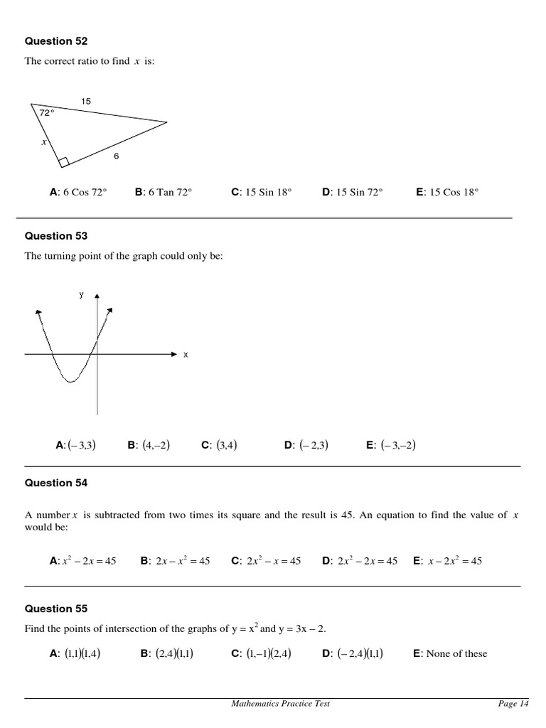 Mathematics Practice Test Questions | PDF